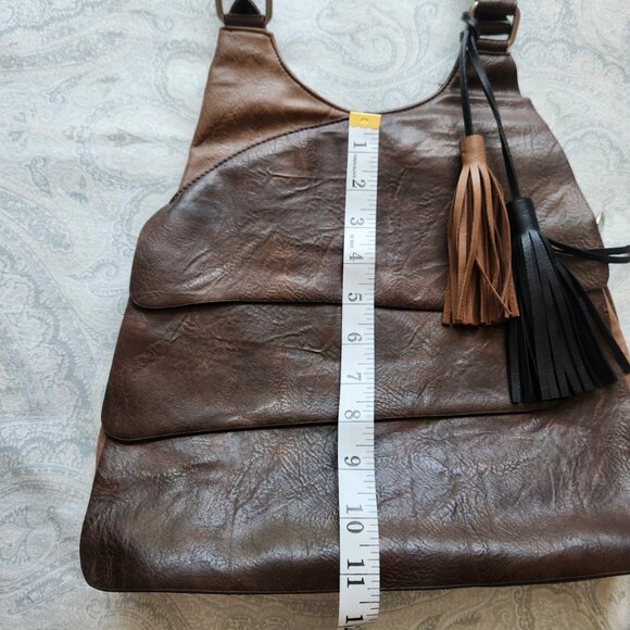 espe hobo style faux leather‎ brown and tan shoulder bag tassels boho - Picture 14 of 16
